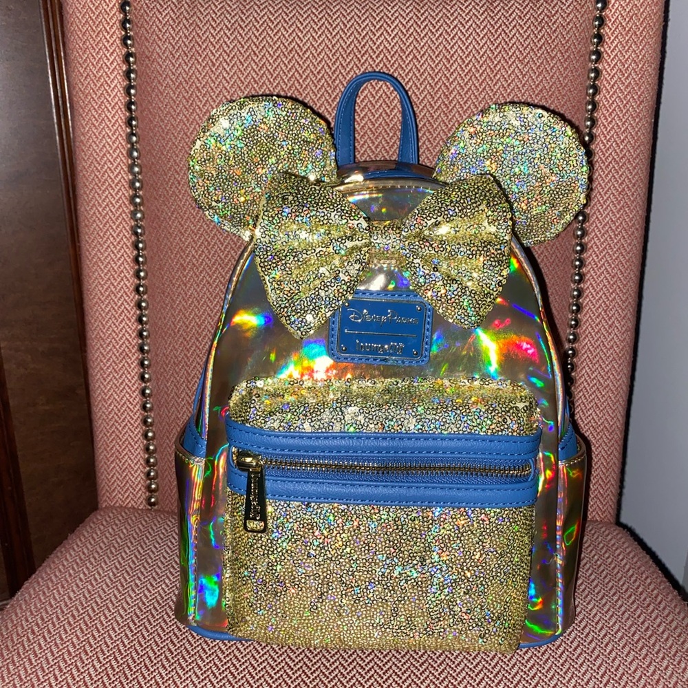 Gold and Blue EARidescent WDW 50th Anniversary Loungefly Disney Mini Backpack